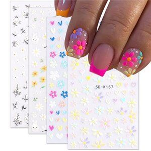 4 Sheets🌼🌼 Nail Art Sticker  Nail Art Supplies Flower White Floral